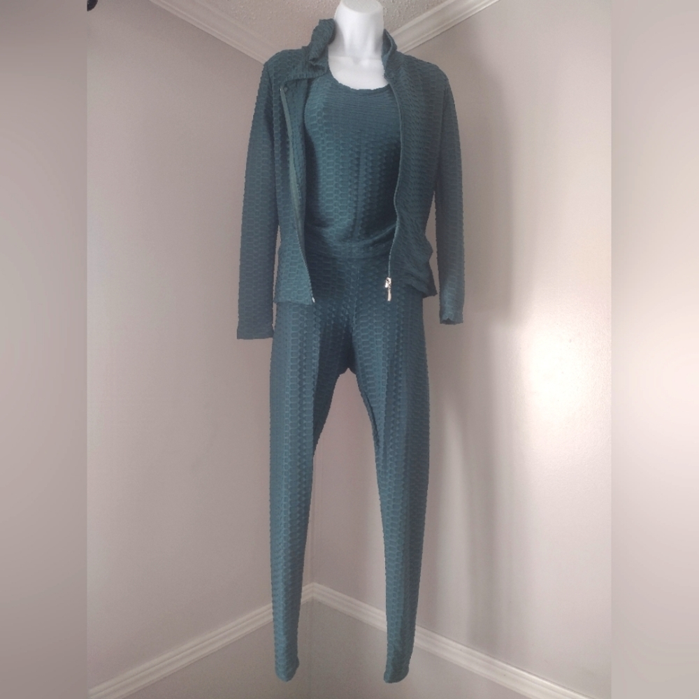 3 piece sweat suit workout set zipper hoodie jacket NWT